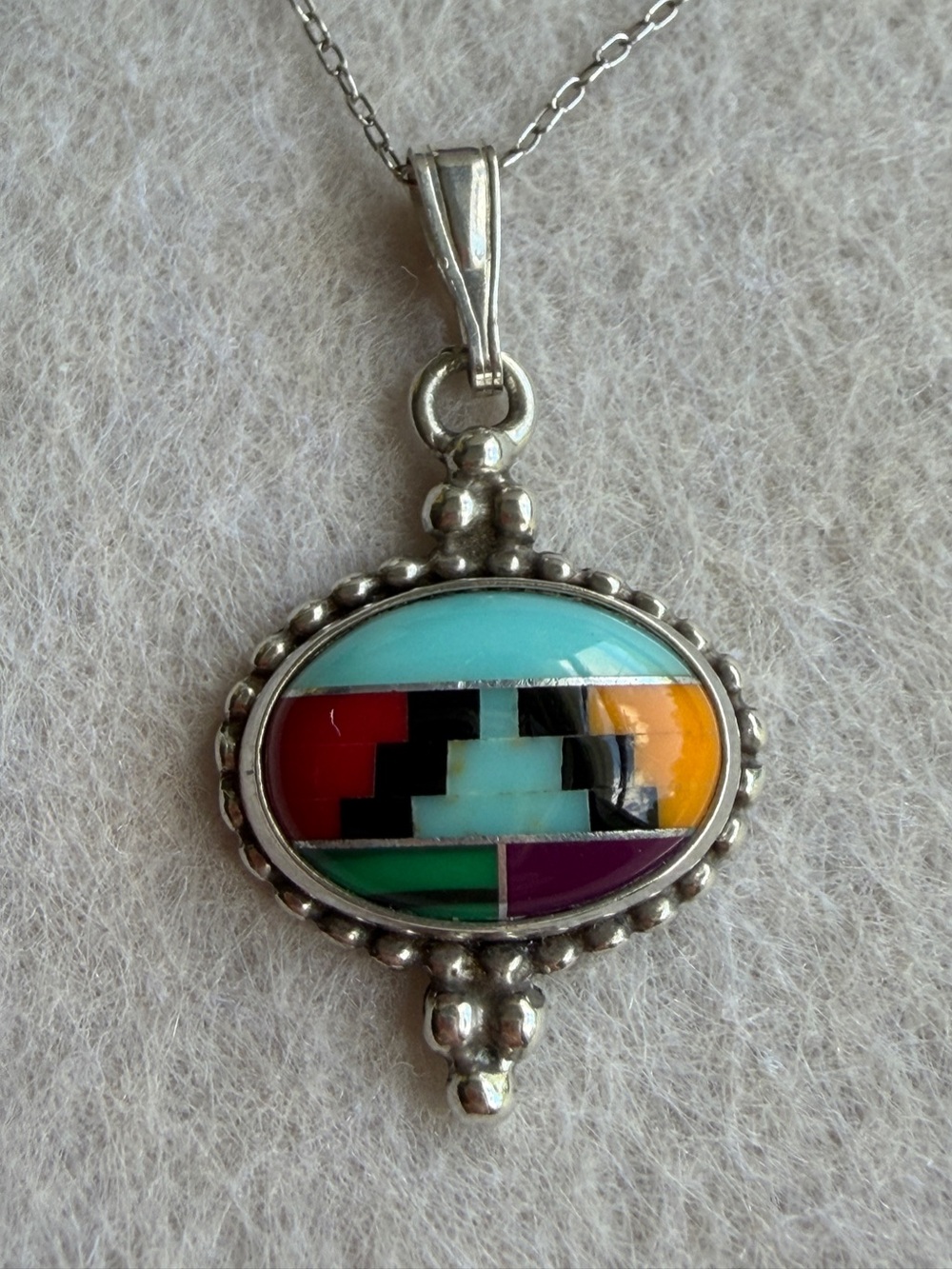 Five Star 925 Sterling Silver Turquoise Inlay Pendant Necklace Southwestern 18” - Picture 4 of 11